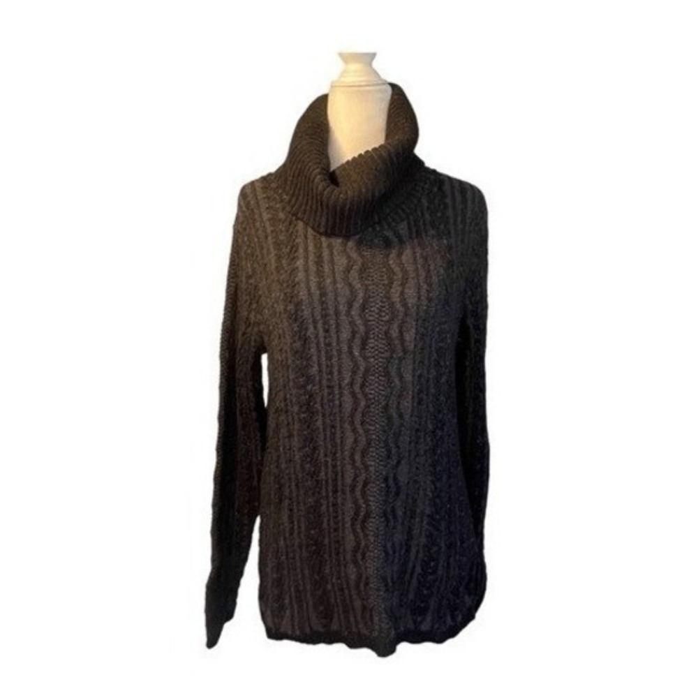 Eight Eight Eight Cowl‎ Neck Cable Knit Sweater Black Chunky Long Sleeve M